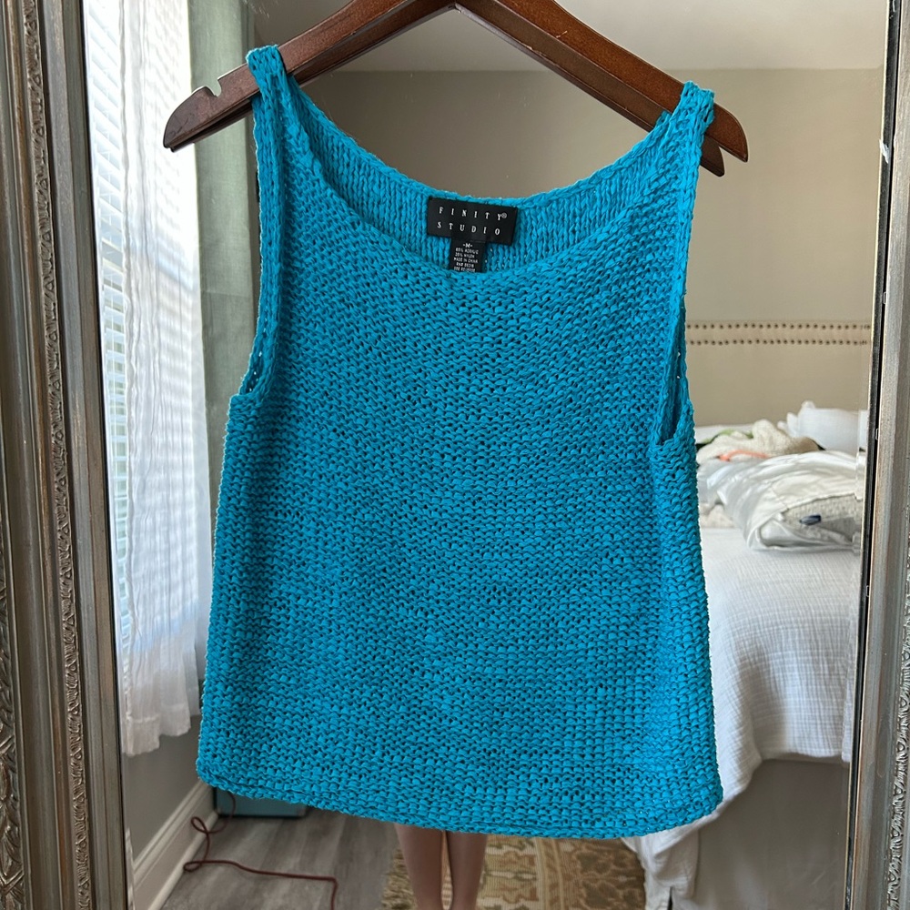 Finity Blue Ribbed Sleeveless Tank Top
